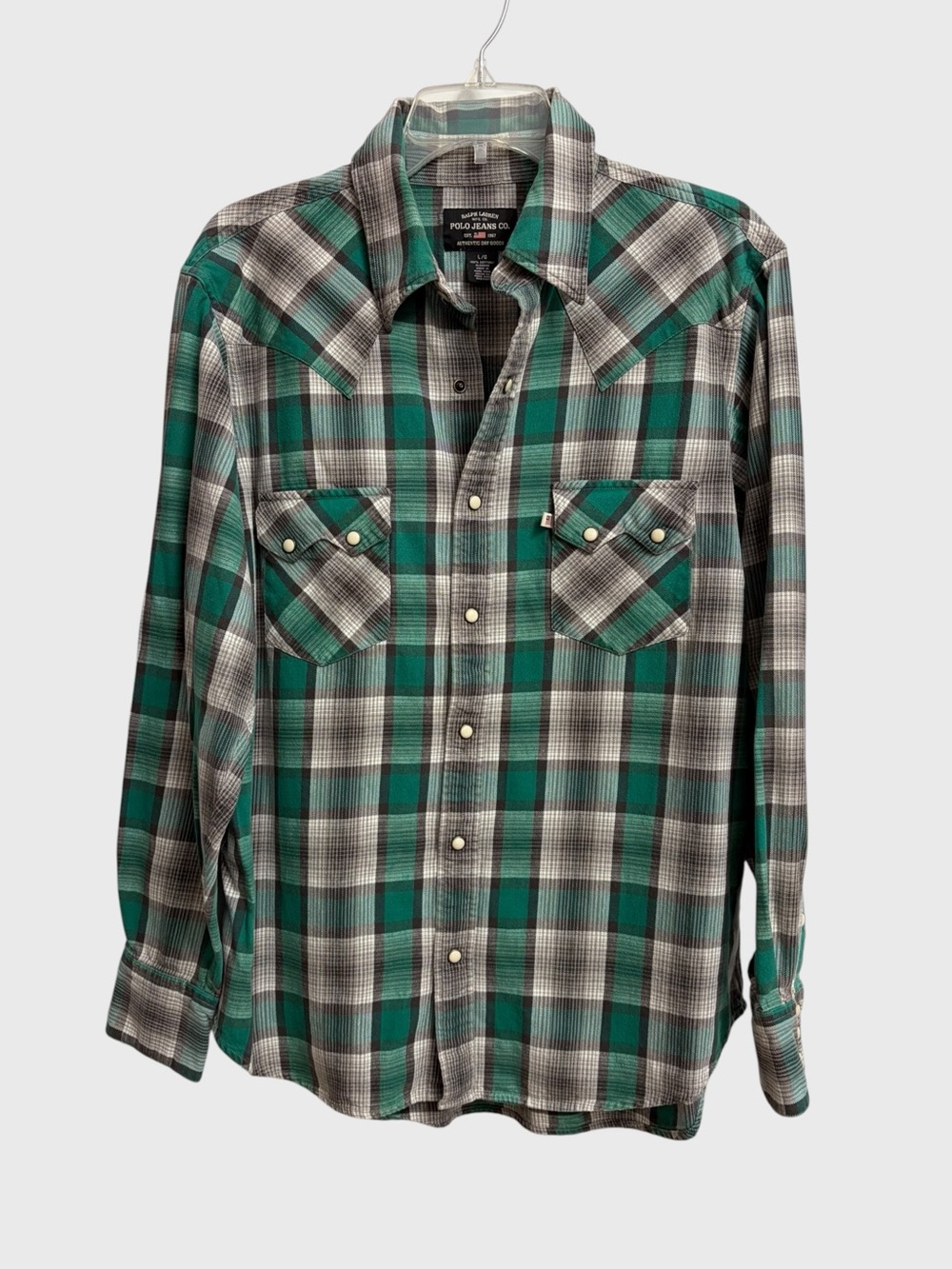 Vintage Polo Jeans Co Ralph Lauren Plaid Western Pearl Snap Shirt Men's L Rodeo